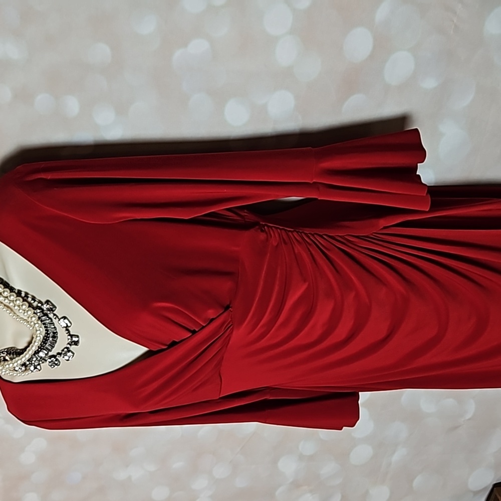 Lauren Ralph Lauren | Red Tailored Fit Rouched Dress - Picture 3 of 11